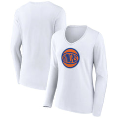 NBA - New York Knicks Women's Alternate Logo V-Neck Long Sleeve T-Shirt - White