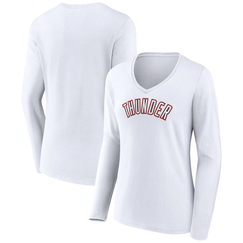 NBA - Oklahoma City Thunder Women's Alternate Logo V-Neck Long Sleeve T-Shirt - White