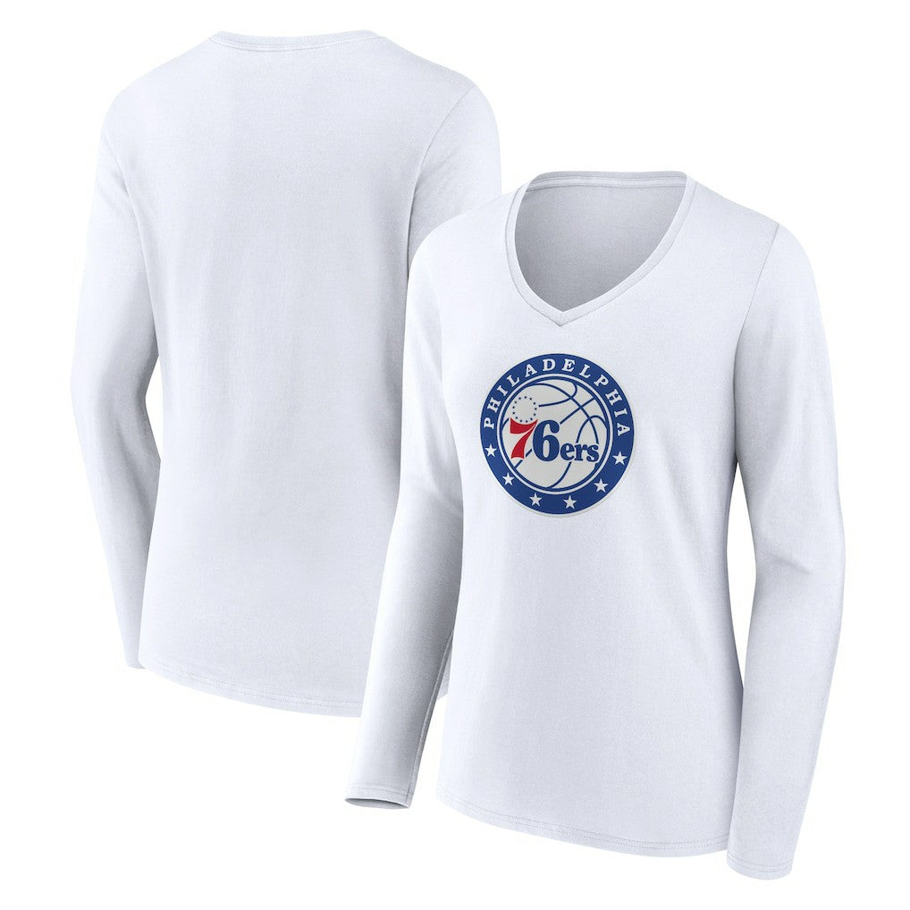 NBA - Philadelphia 76ers Women's Alternate Logo V-Neck Long Sleeve T-Shirt - White