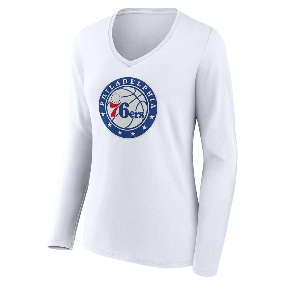 NBA - Philadelphia 76ers Women's Alternate Logo V-Neck Long Sleeve T-Shirt - White