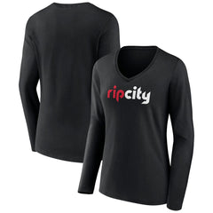 NBA - Portland Trail Blazers Women's Alternate Logo V-Neck Long Sleeve T-Shirt - Black