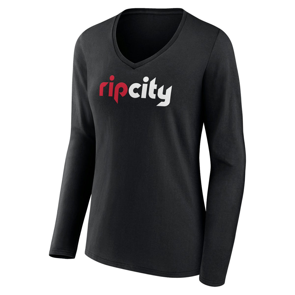NBA - Portland Trail Blazers Women's Alternate Logo V-Neck Long Sleeve T-Shirt - Black