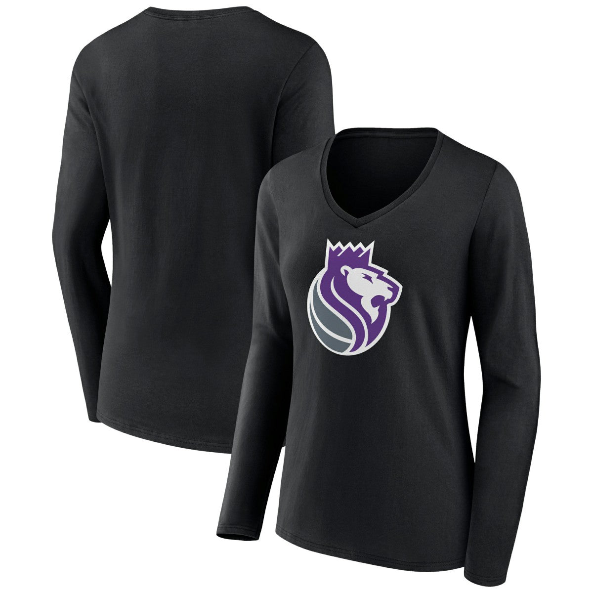 NBA - Sacramento Kings Women's Alternate Logo V-Neck Long Sleeve T-Shirt - Black