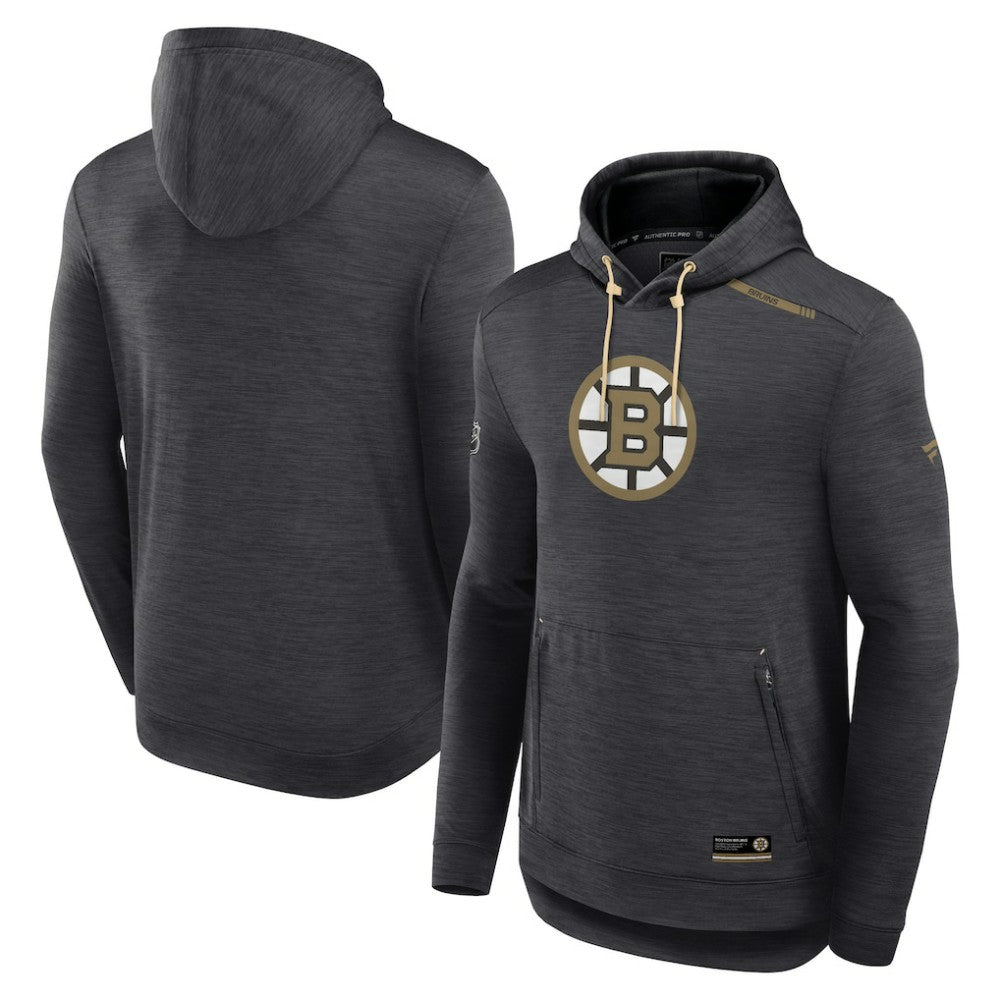 Boston Bruins Fanatics Authentic Pro Tech Pullover Hoodie Heather Charcoal