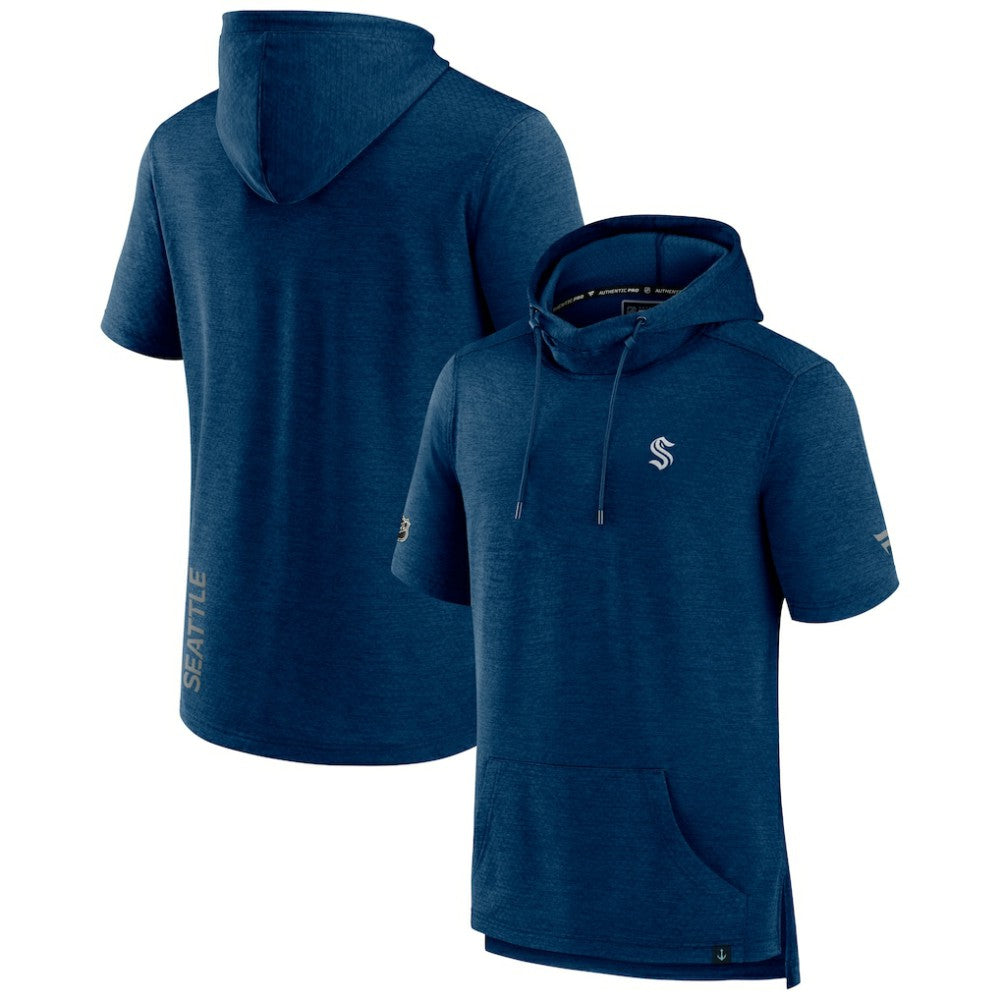 Seattle Kraken Fanatics Authentic Pro Short Sleeve Pullover Hoodie Heather Navy