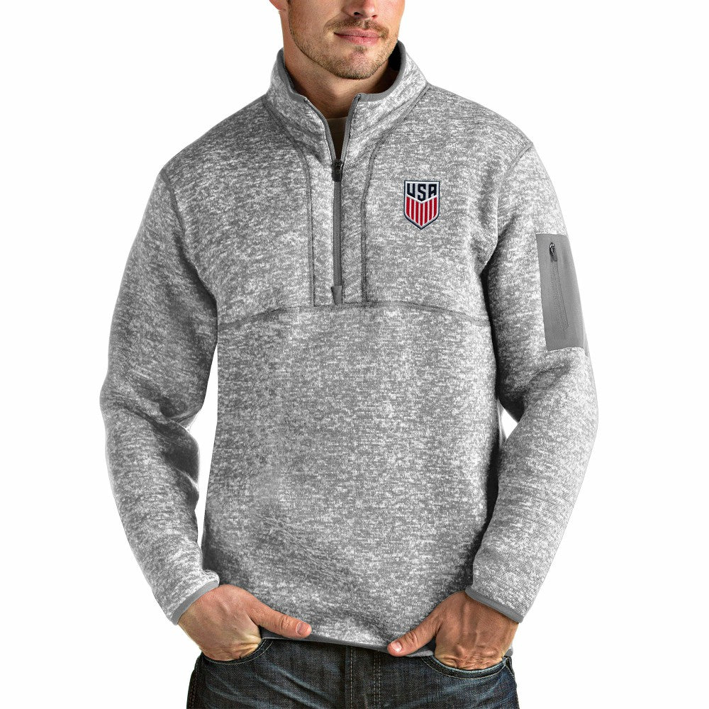 USMNT Antigua Fortune Quarter-Zip Pullover Jacket - Gray