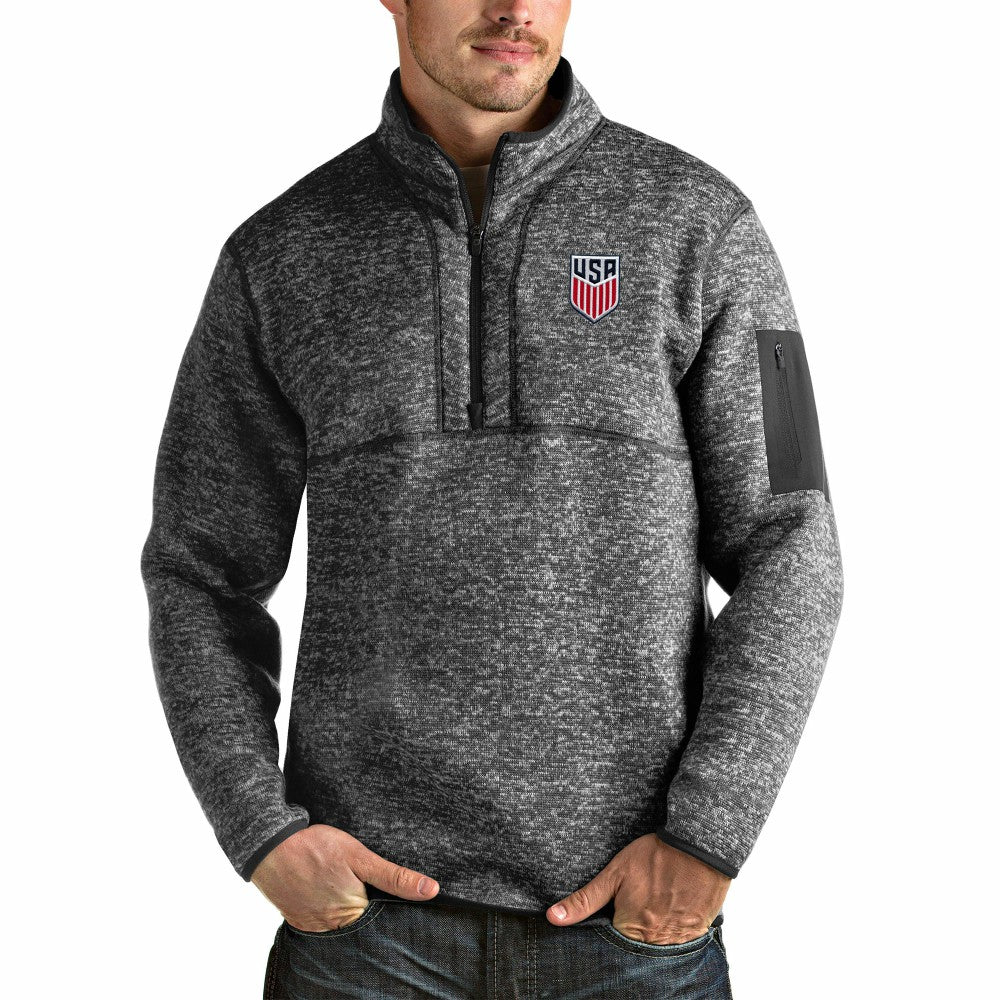 USMNT Antigua Fortune Quarter-Zip Pullover Jacket - Heather Charcoal