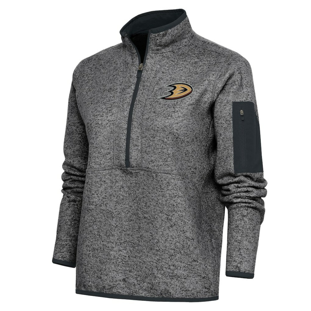 Anaheim Ducks - Antigua Women's Team Logo Fortune Quarter-Zip Jacket Heather Charcoal