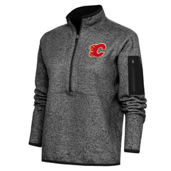 Calgary Flames - Antigua Women's Team Logo Fortune Quarter-Zip Jacket Heather Black