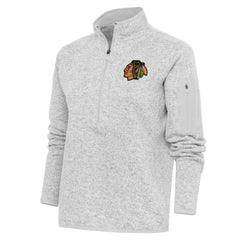 Chicago Blackhawks Antigua Women's Team Logo Fortune Quarter-Zip Jacket Heather Gray