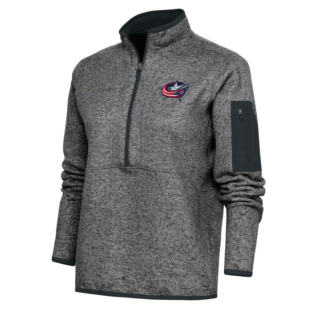 Columbus Blue Jackets - Antigua Women's Team Logo Fortune Quarter-Zip Jacket Heather Charcoal
