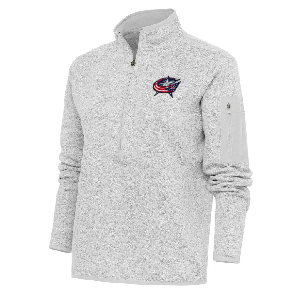 Columbus Blue Jackets - Antigua Women's Team Logo Fortune Quarter-Zip Jacket Heather Gray