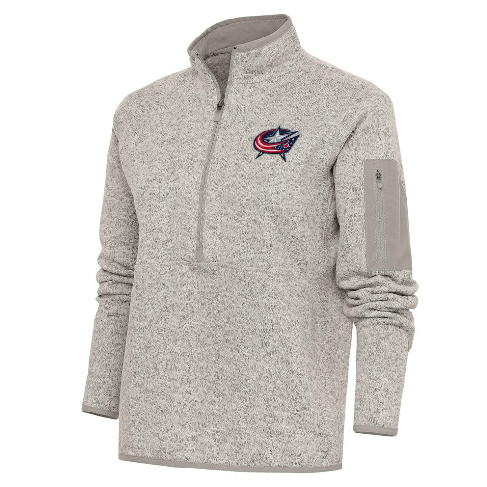 Columbus Blue Jackets - Antigua Women's Team Logo Fortune Quarter-Zip Jacket Oatmeal