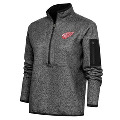 Detroit Red Wings - Antigua Women's Team Logo Fortune Quarter-Zip Jacket Heather Black