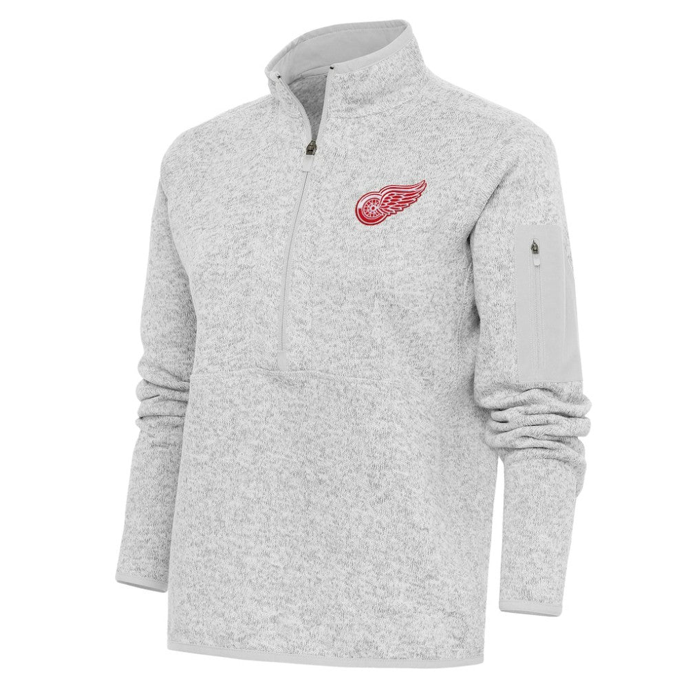 Detroit Red Wings - Antigua Women's Team Logo Fortune Quarter-Zip Jacket Heather Gray