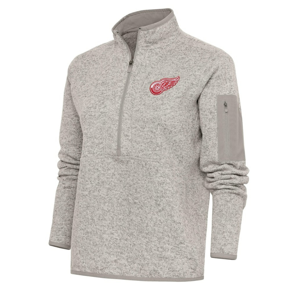 Detroit Red Wings - Antigua Women's Team Logo Fortune Quarter-Zip Jacket Oatmeal