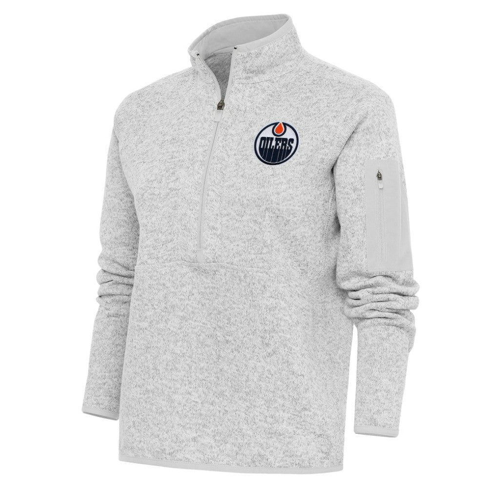 Edmonton Oilers - Antigua Women's Team Logo Fortune Quarter-Zip Jacket Heather Gray