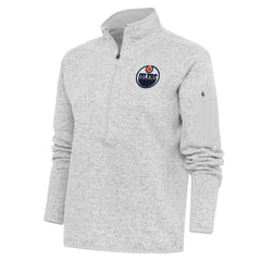 Edmonton Oilers - Antigua Women's Team Logo Fortune Quarter-Zip Jacket Heather Gray