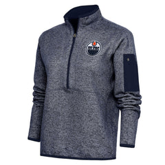 Edmonton Oilers - Antigua Women's Team Logo Fortune Quarter-Zip Jacket Heather Navy