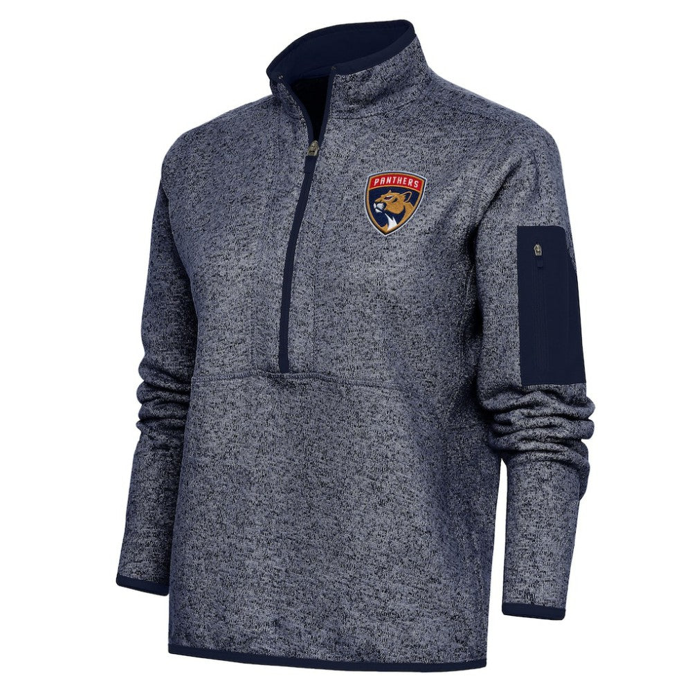 Florida Panthers - Antigua Women's Team Logo Fortune Quarter-Zip Jacket Heather Navy