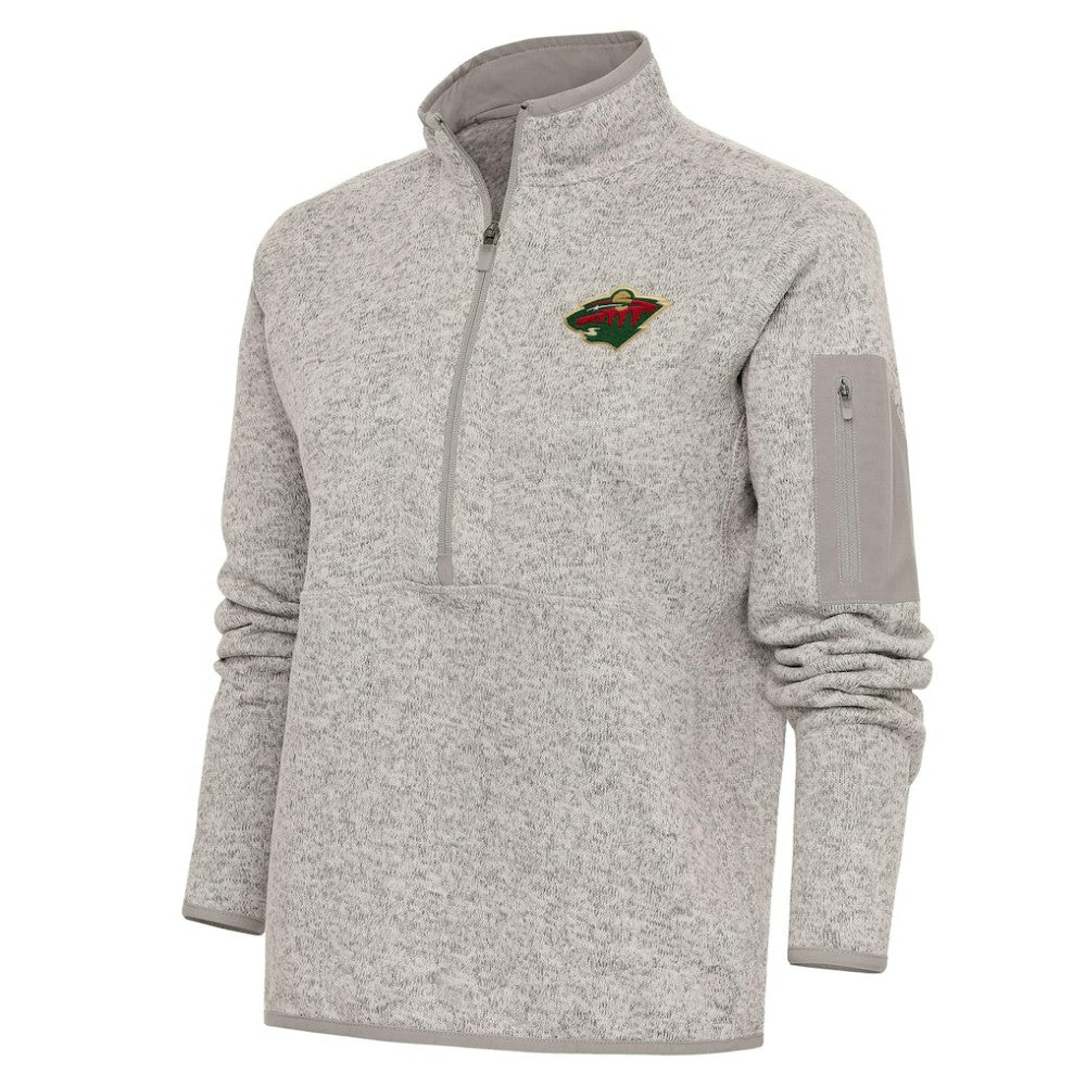 Minnesota Wild - Antigua Women's Team Logo Fortune Quarter-Zip Jacket Oatmeal
