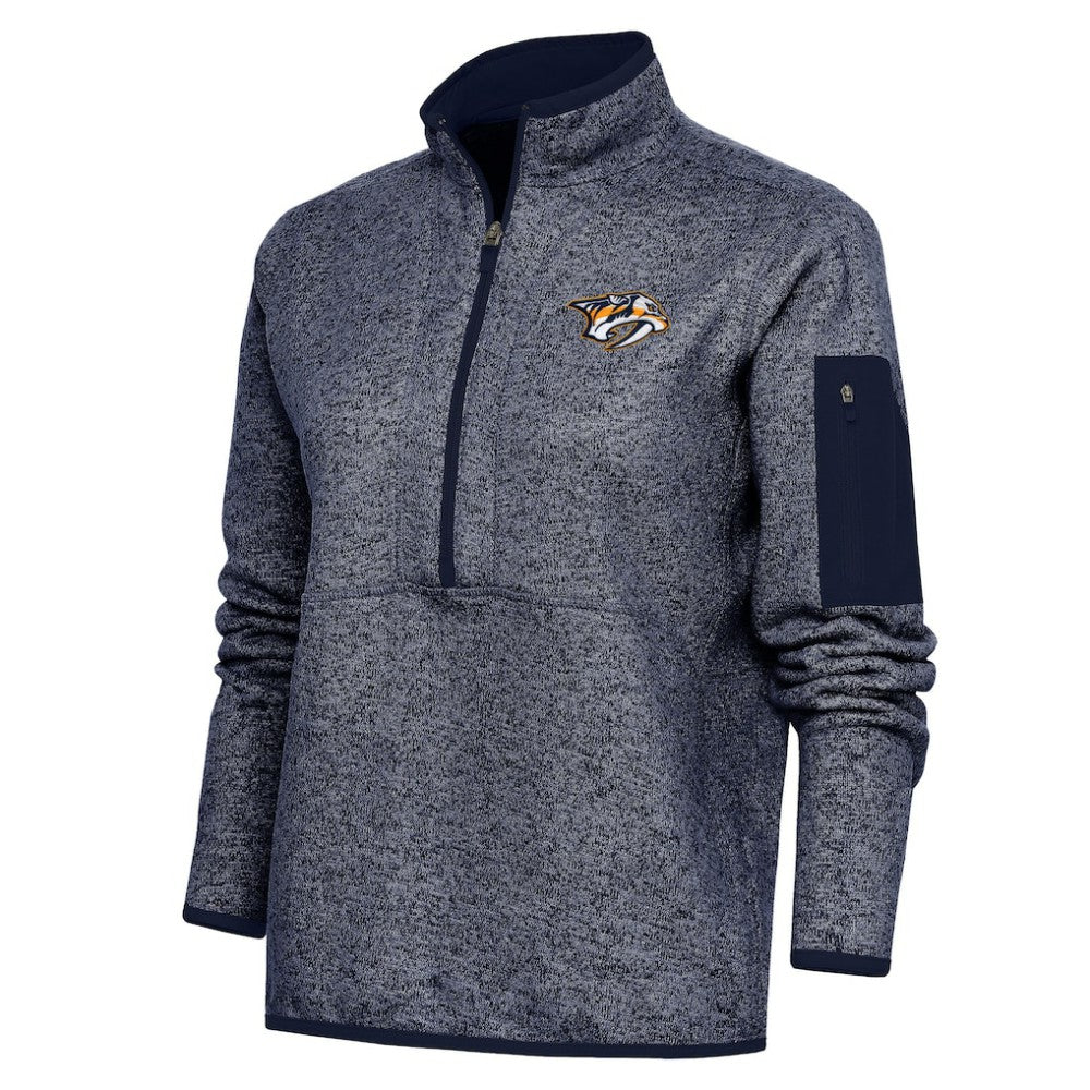 Nashville Predators - Antigua Women's Team Logo Fortune Quarter-Zip Jacket Heather Navy