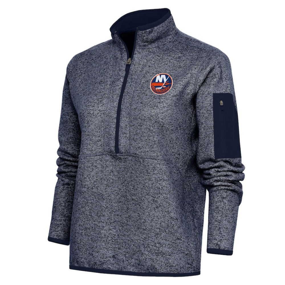 New York Islanders - Antigua Women's Team Logo Fortune Quarter-Zip Jacket Heather Navy
