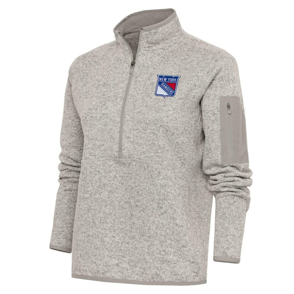 New York Rangers Antigua Women's Team Logo Fortune Quarter-Zip Jacket Oatmeal