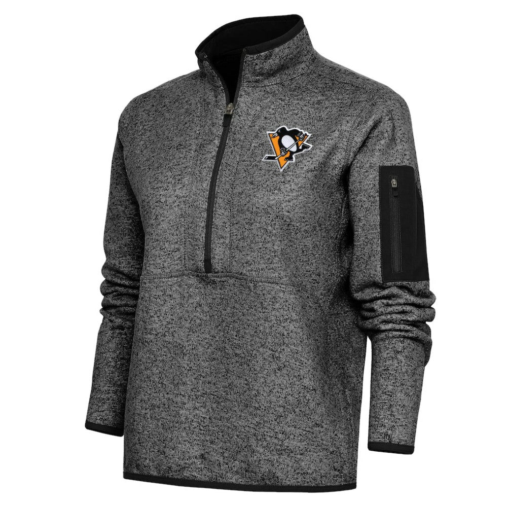 Pittsburgh Penguins Antigua Women's Team Logo Fortune Quarter-Zip Jacket Heather Black