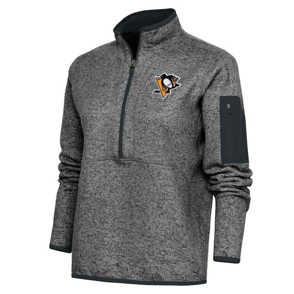 Pittsburgh Penguins Antigua Women's Team Logo Fortune Quarter-Zip Jacket Heather Charcoal