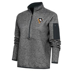 Pittsburgh Penguins Antigua Women's Team Logo Fortune Quarter-Zip Jacket Heather Charcoal