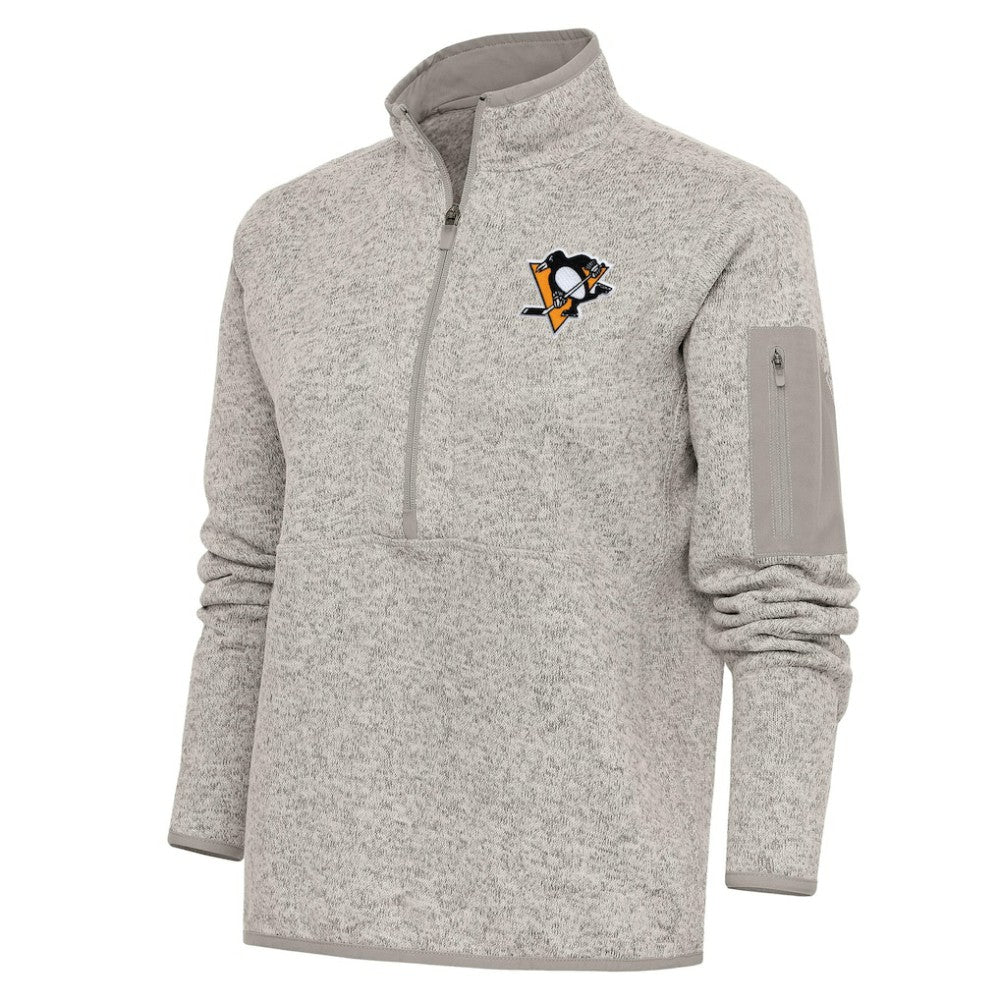 Pittsburgh Penguins Antigua Women's Team Logo Fortune Quarter-Zip Jacket Oatmeal
