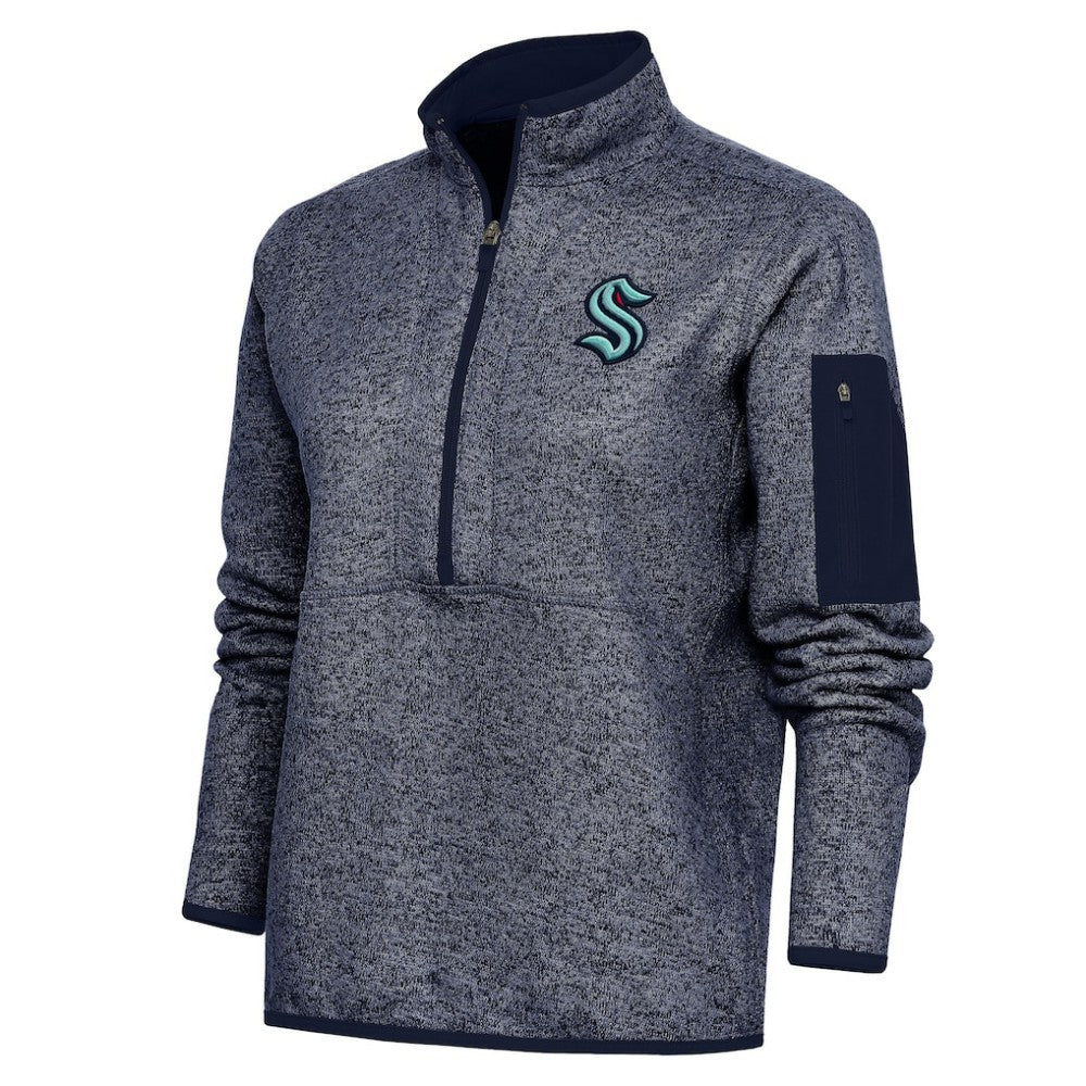 Seattle Kraken Antigua Women's Team Logo Fortune Quarter-Zip Jacket Heather Navy