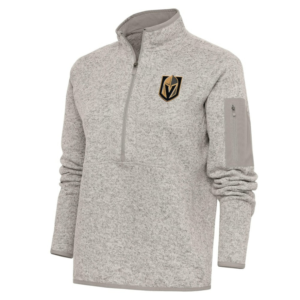 Vegas Golden Knights Antigua Women's Team Logo Fortune Quarter-Zip Jacket Oatmeal