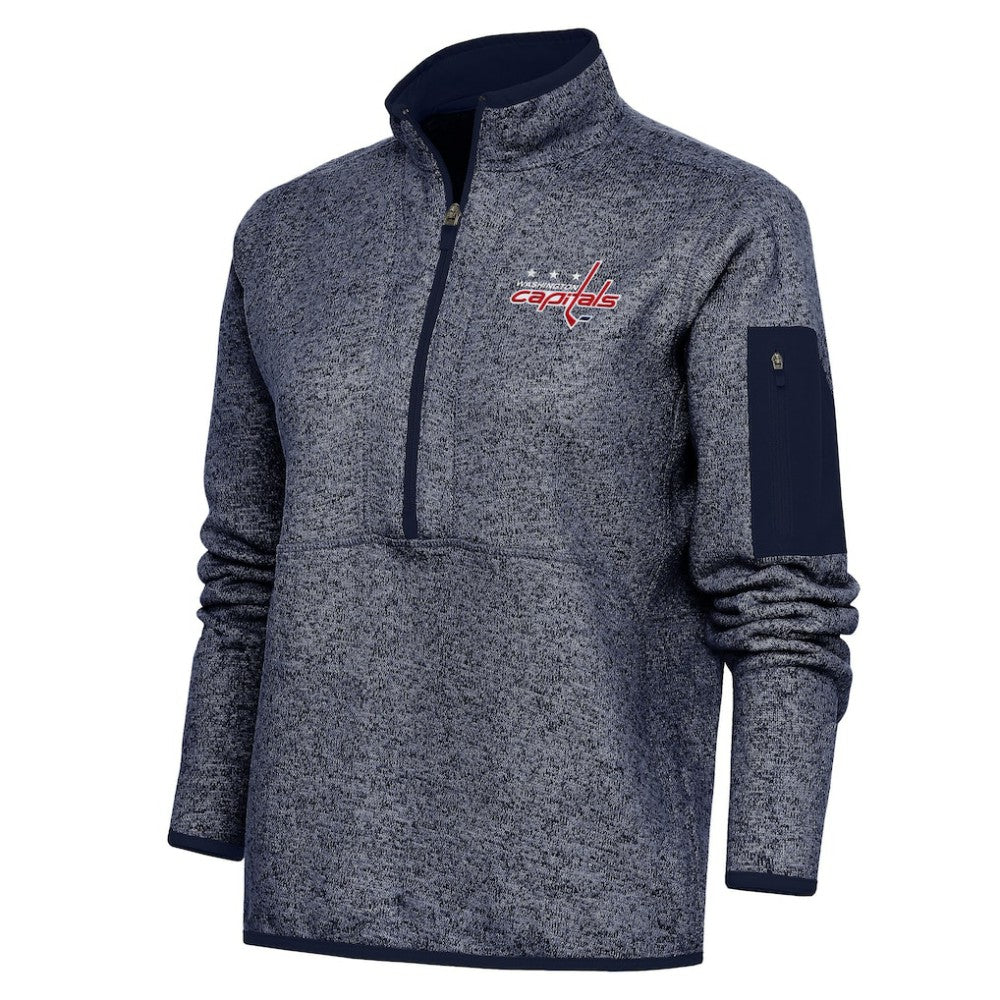 Washington Capitals Antigua Women's Team Logo Fortune Quarter-Zip Jacket Heather Navy