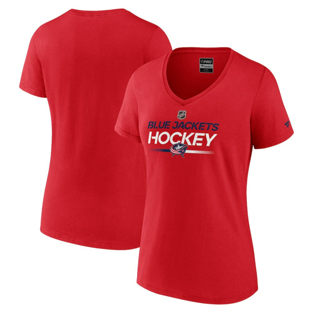 Columbus Blue Jackets - Fanatics Women's Authentic Pro Primary V-Neck T-Shirt Red