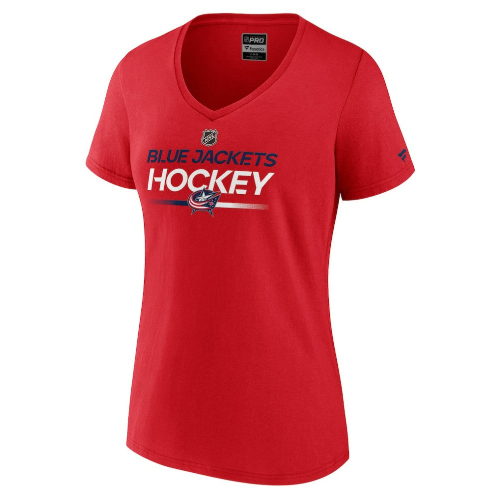 Columbus Blue Jackets - Fanatics Women's Authentic Pro Primary V-Neck T-Shirt Red