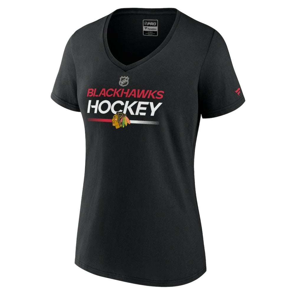 Chicago Blackhawks Fanatics Women's Authentic Pro V-Neck T-Shirt Black