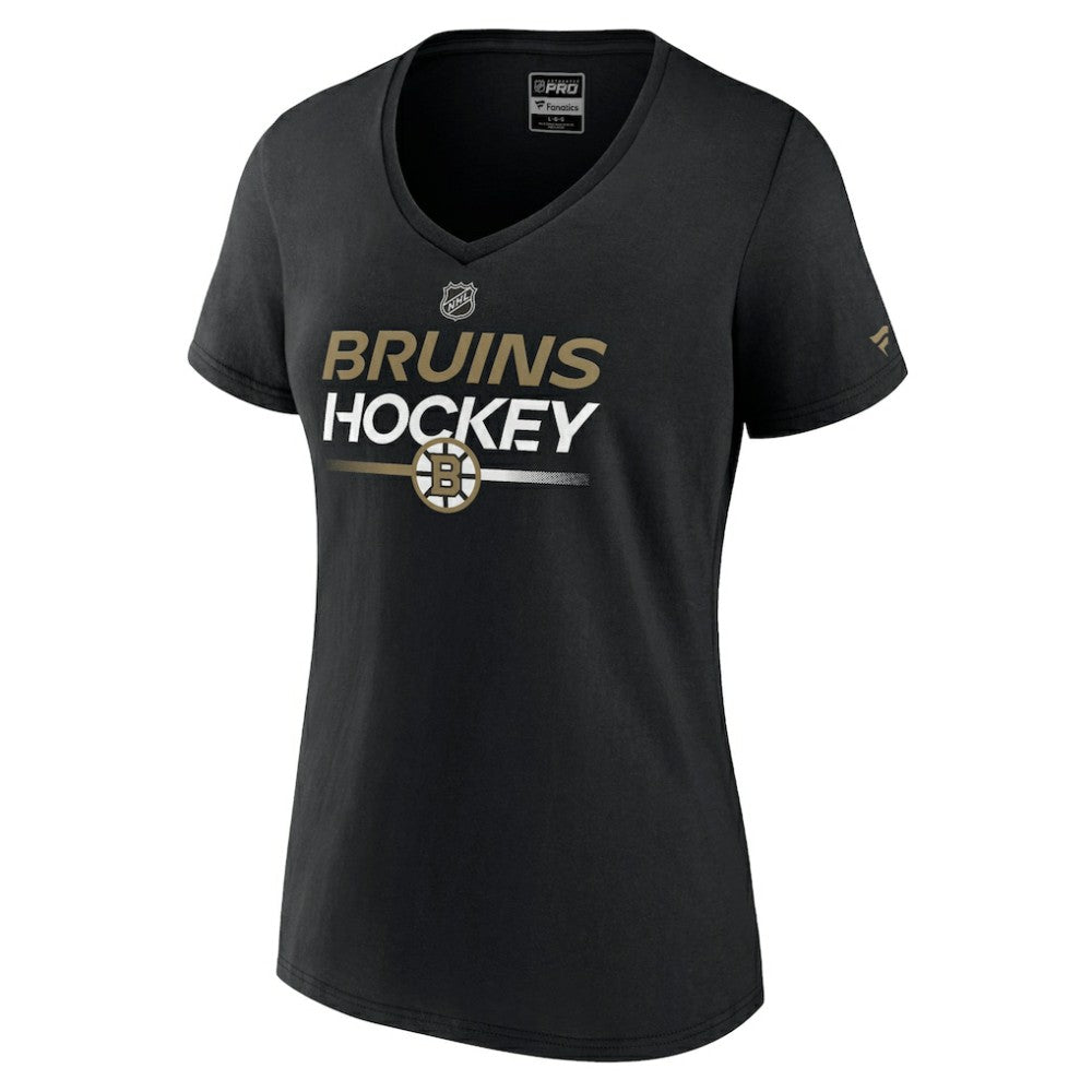 Boston Bruins Fanatics Women's Authentic Pro V-Neck T-Shirt Black