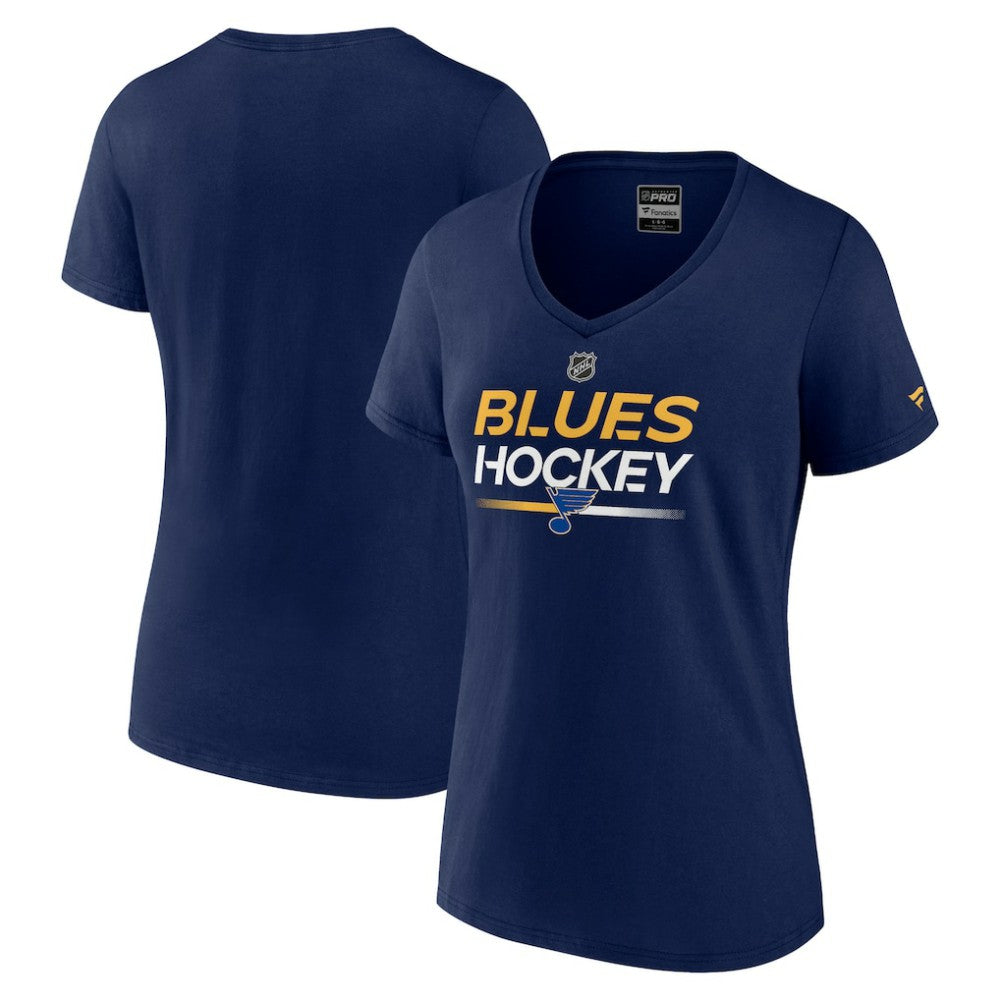 St. Louis Blues - Fanatics Women's Authentic Pro V-Neck T-Shirt Navy