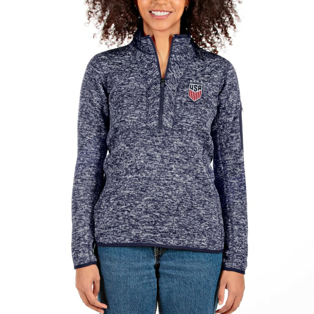 USWNT Antigua Women's Fortune Half-Zip Pullover Jacket - Heather Navy
