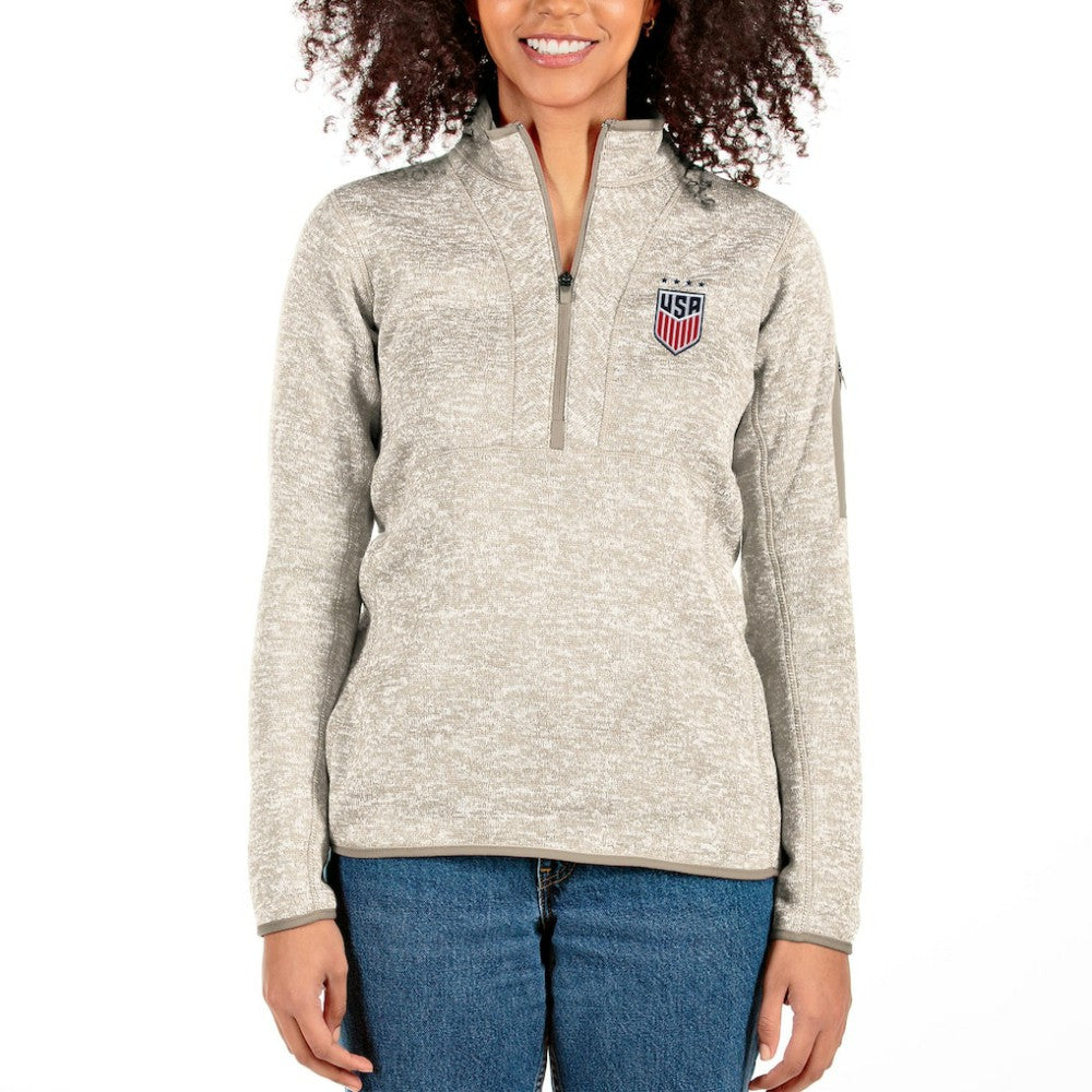 USWNT Antigua Women's Fortune Half-Zip Pullover Jacket - Oatmeal