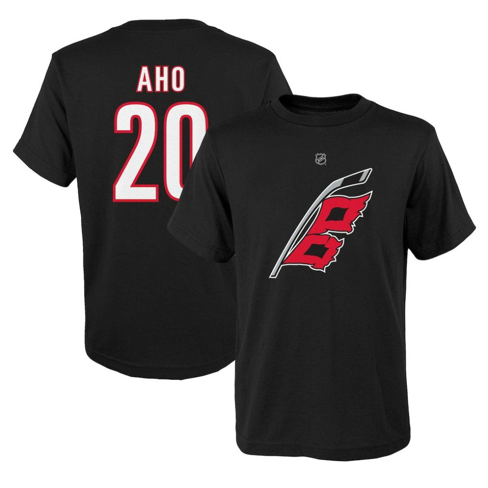 Sebastian Aho Carolina Hurricanes - Youth Player Name & Number T-Shirt Black
