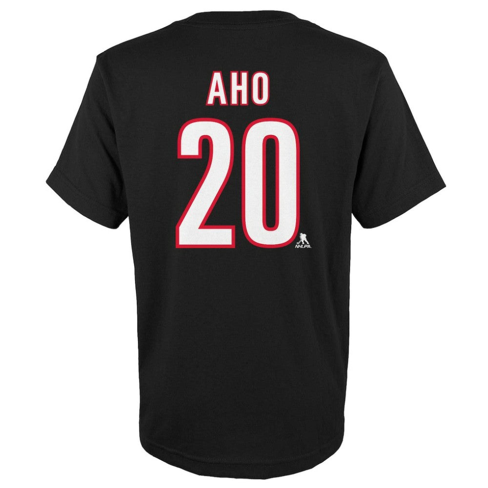 Sebastian Aho Carolina Hurricanes - Youth Player Name & Number T-Shirt Black