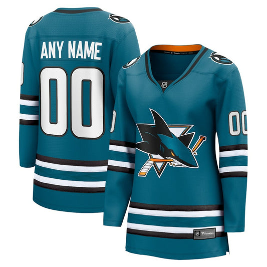 San Jose Sharks Fanatics Women's Home Breakaway Custom Jersey - Teal | NHL Jerseys