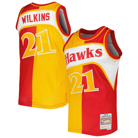Dominique Wilkins Atlanta Hawks Hardwood Classics 1986/87 Split Swingman Jersey - Yellow/Red | NBA Jerseys