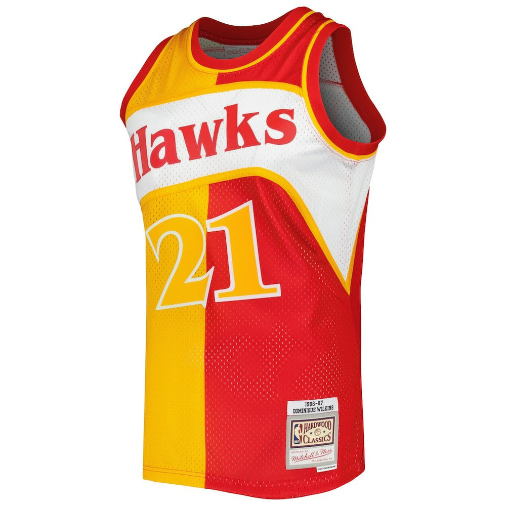 Mitchell & Ness - Dominique Wilkins Atlanta Hawks Hardwood Classics 1986/87 Split Swingman Jersey - Yellow/Red