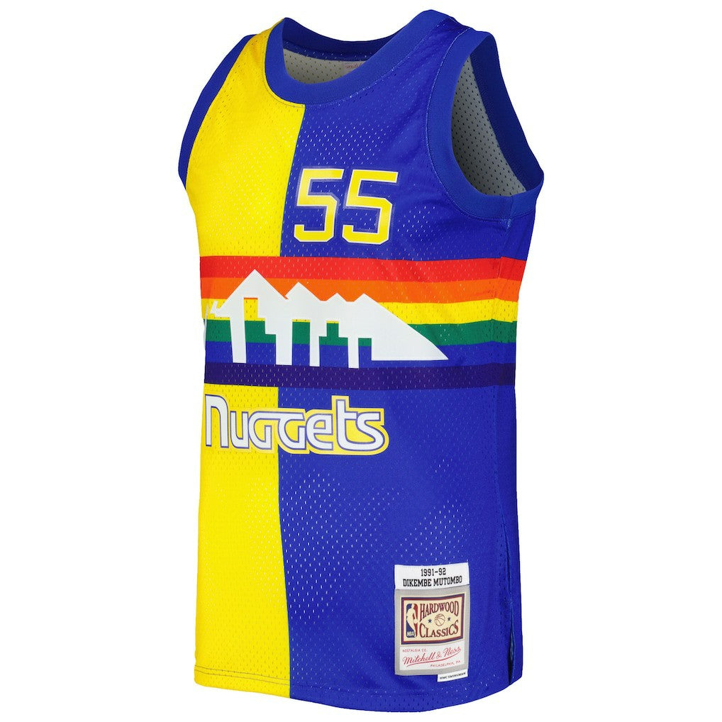 Dikembe Mutombo Denver Nuggets Hardwood Classics 1991/92 Split Swingman Jersey sale - Royal/Gold | NBA Jerseys
