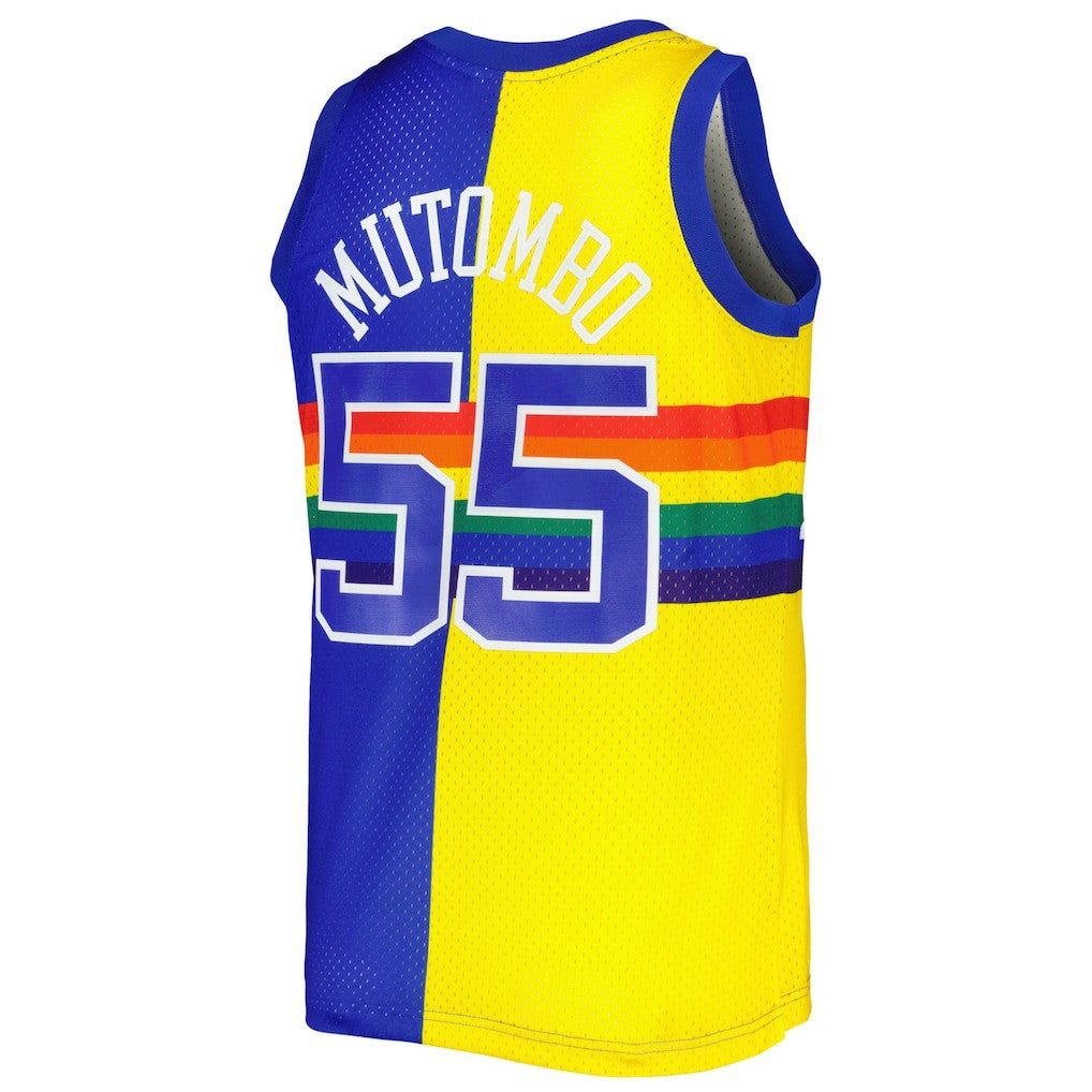 Mitchell & Ness - Dikembe Mutombo Denver Nuggets Hardwood Classics 1991/92 Split Swingman Jersey - Royal/Gold