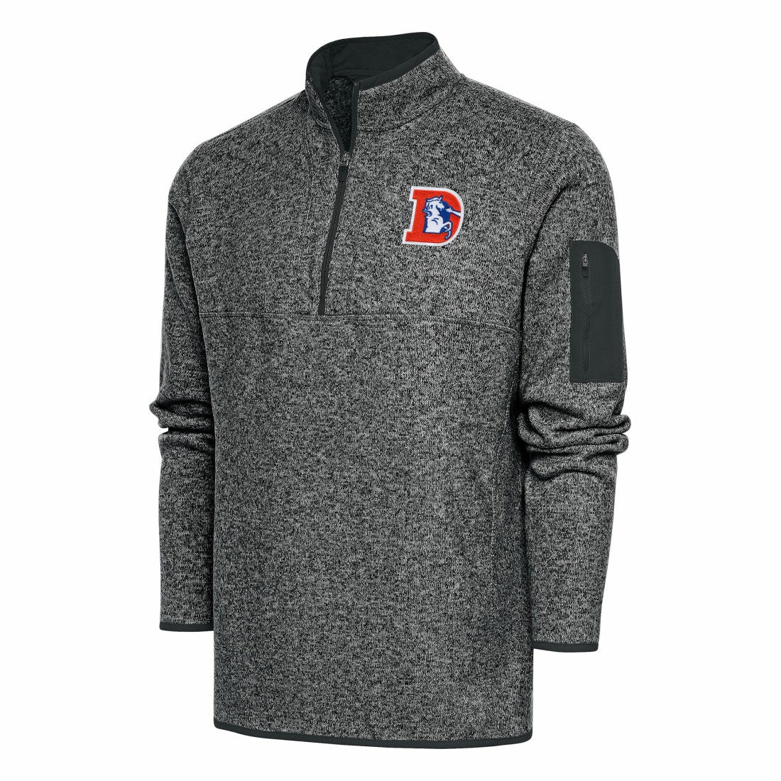 Denver Broncos Antigua Throwback Fortune Quarter-Zip Pullover Jacket Heather Charcoal - NFL